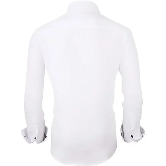 Mens Dress Shirt Wrinkle Free Regular Fit 4-Way Stretch White Men